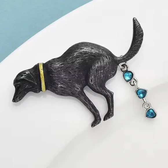 Pooping Dog Crystal Brooch - Picture 6 of 7